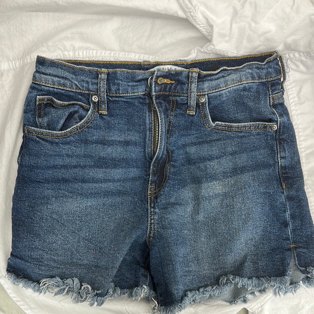 Celebrity Pink Blue Jean Shorts High-Waisted Distressed Size 7 ,Y2K Summer Vibes - Picture 1 of 4